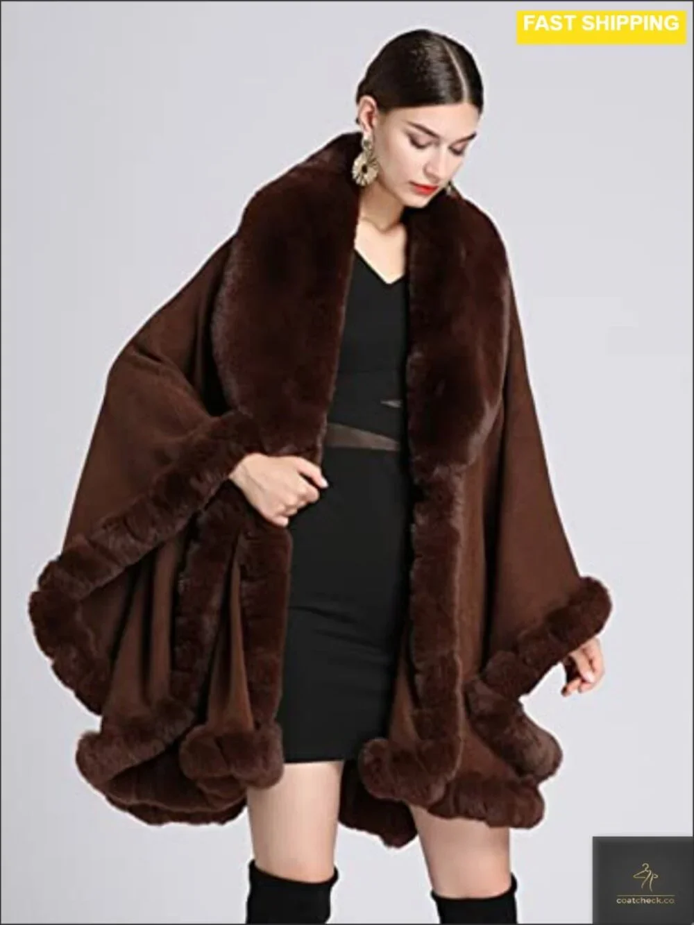 Faux Fur Shawl Wrap Poncho Women One Size Evening Cape